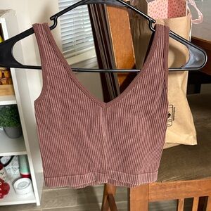 Aura Ribbed A-Line Crop Top - Brown